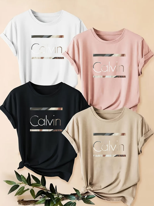 4PCS Women’s Vintage Valentine Print T-Shirts – Short Sleeve Round Neck Casual Tees