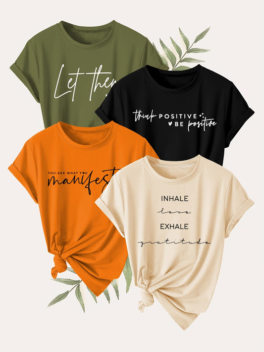 4PCS Women’s Vintage Valentine Print T-Shirts – Short Sleeve Round Neck Casual Tees