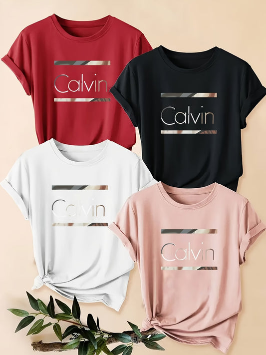 4PCS Women’s Vintage Valentine Print T-Shirts – Short Sleeve Round Neck Casual Tees